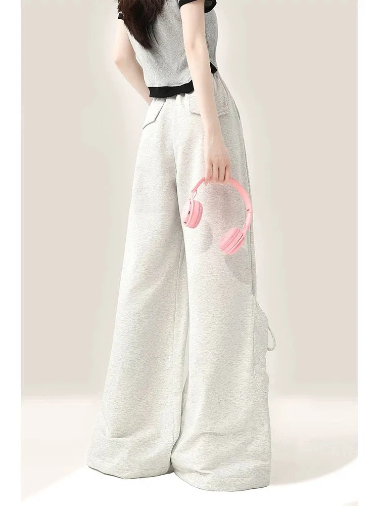 Gray hellokitty sports pants for women summer thin sweet girl workwear casual wide leg jazz dance long pants