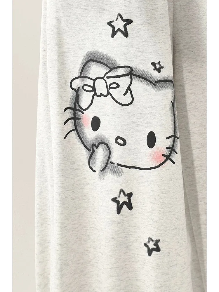 Gray hellokitty sports pants for women summer thin sweet girl workwear casual wide leg jazz dance long pants