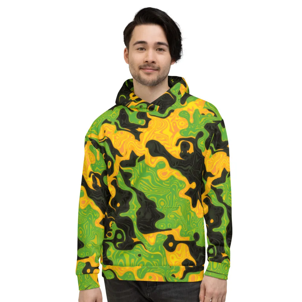 Green and Orange Rave Camo Pullover Hoodie