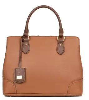 Handbag with 2 handles in tan/cognac cowhide 689983