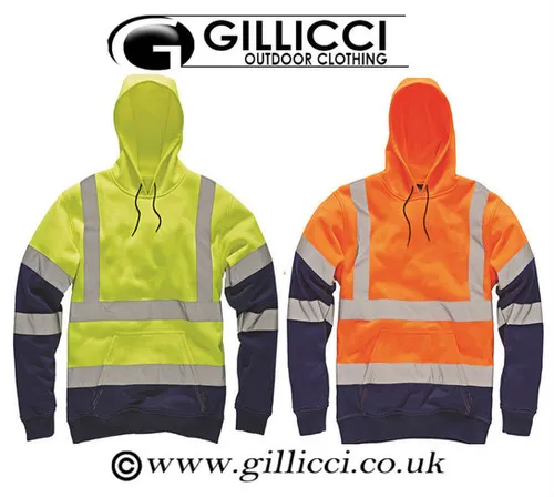 HI HIGH VIZ VIS VISIBILITY HOODIE HOODED REFLECTIVE WORK ZIP FLEECE SWEATSHIRT | Gillicci Clothing