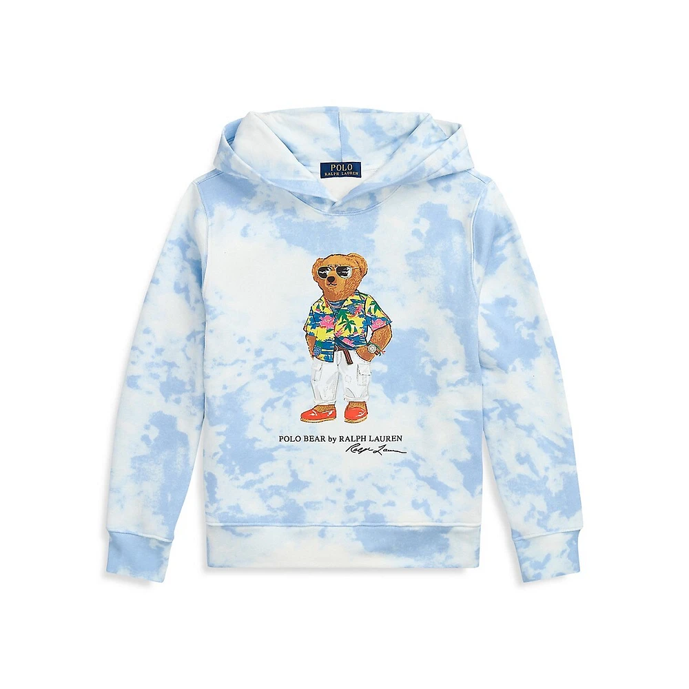 Hudson's Bay Boy's Tie-Dye-Print Polo Bear Fleece Hoodie