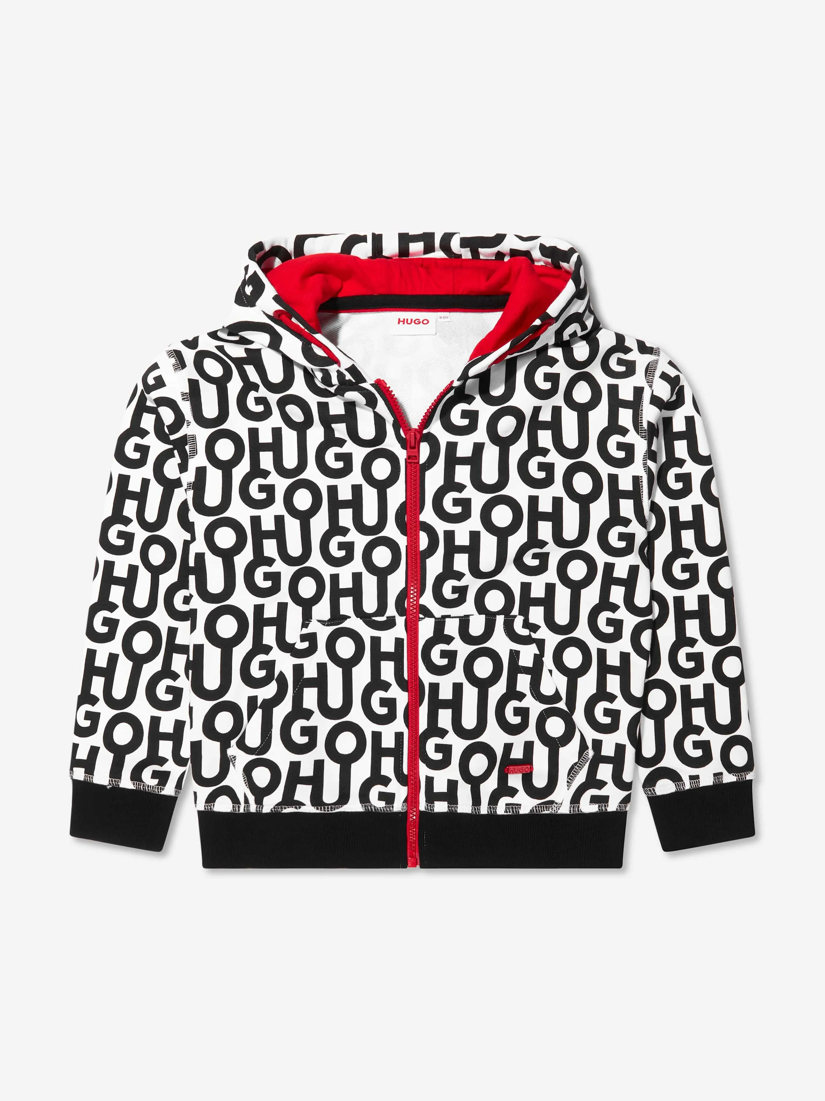 Hugo Boys Logo All Over Print Zip Up Hoodie in Black