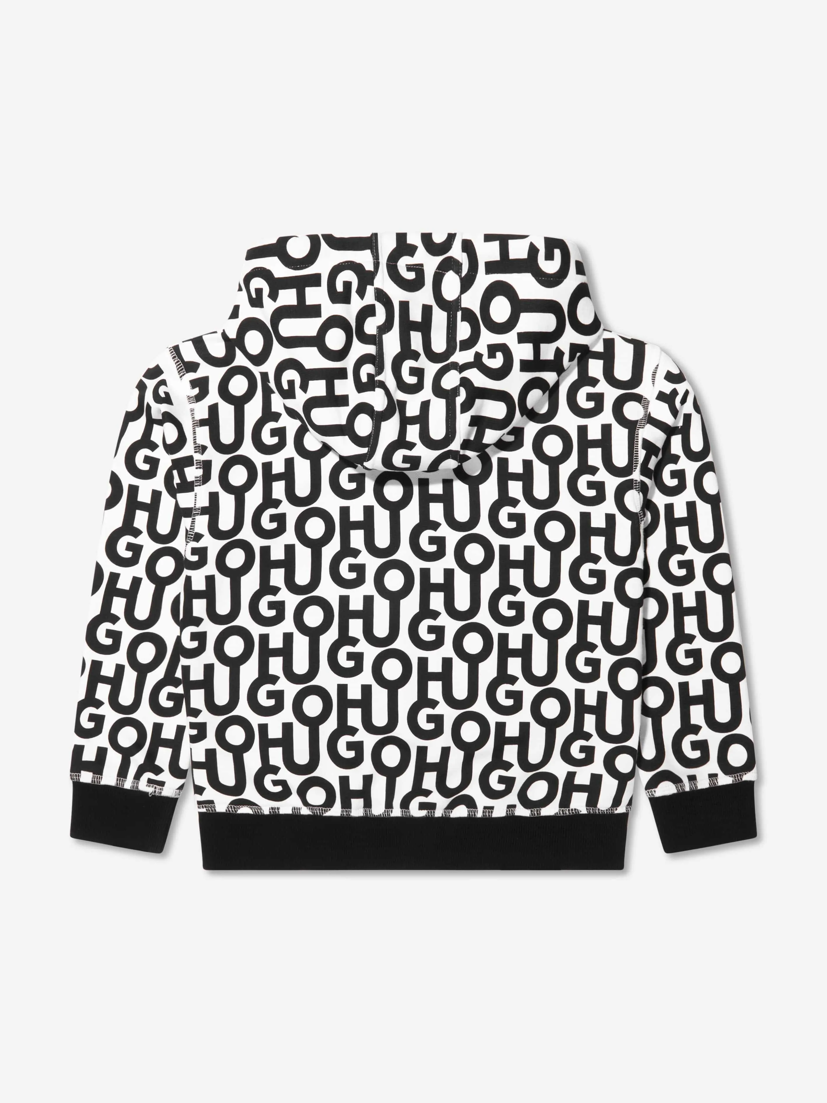 Hugo Boys Logo All Over Print Zip Up Hoodie in Black