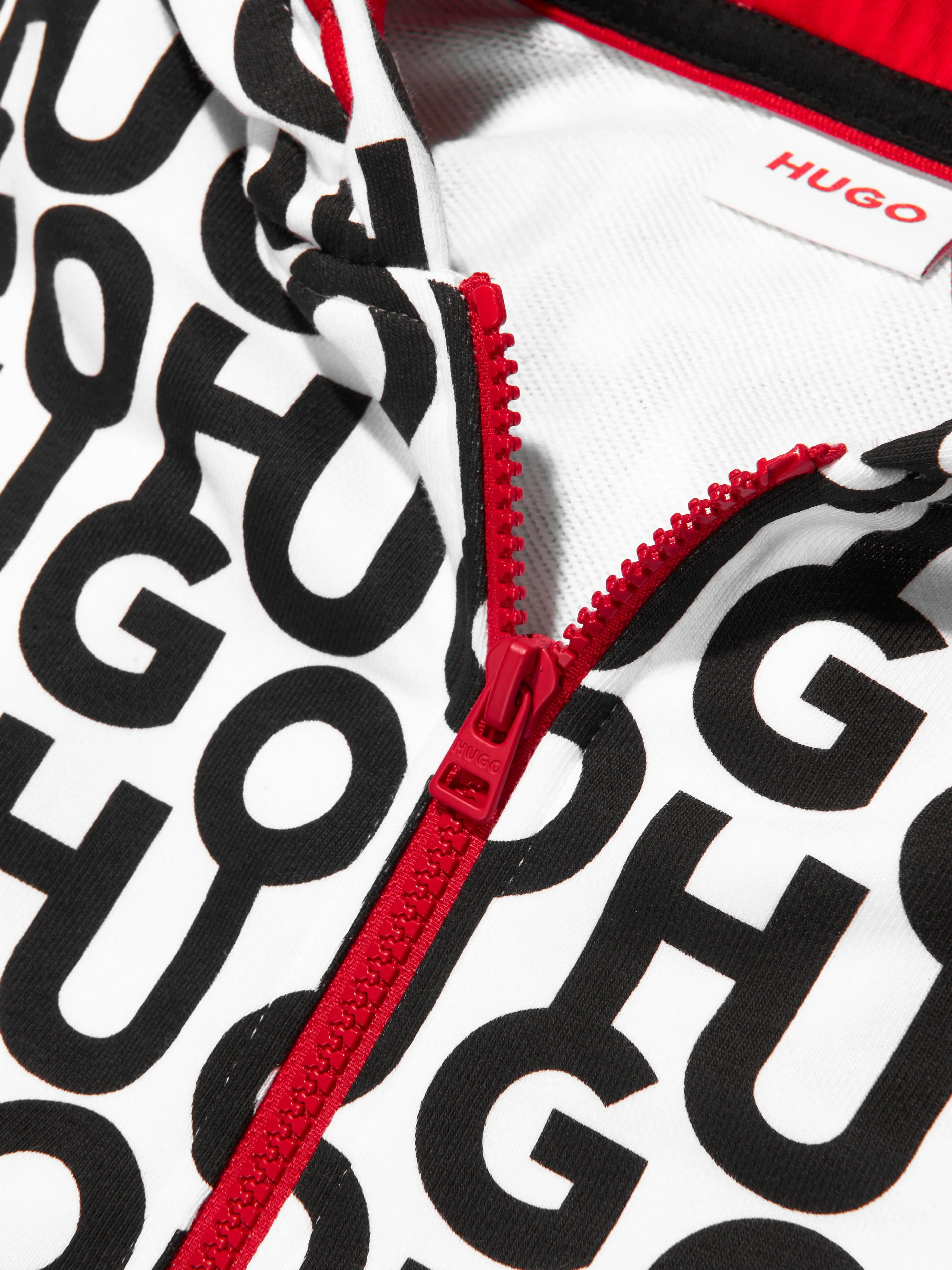 Hugo Boys Logo All Over Print Zip Up Hoodie in Black