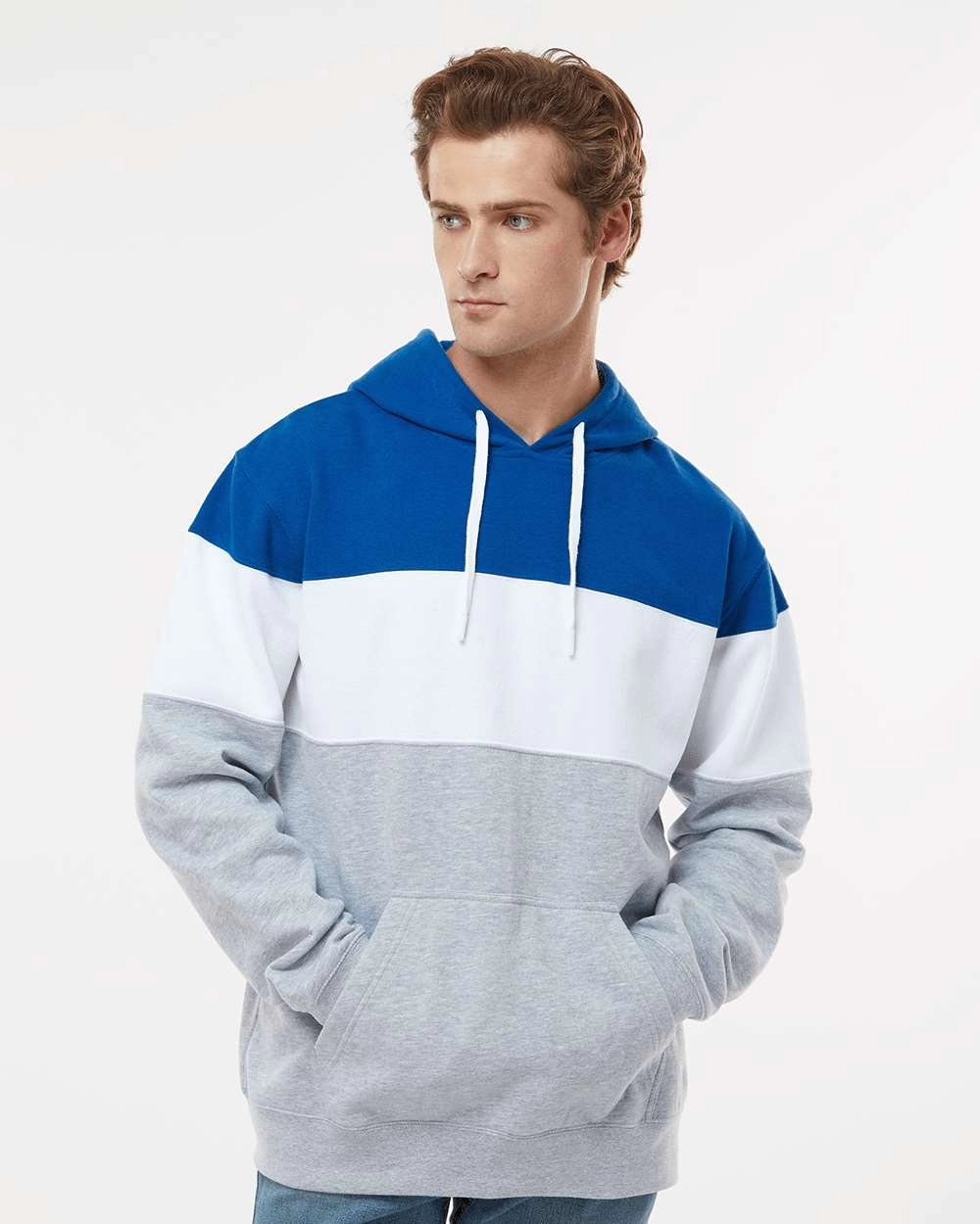 J America 8644 Varsity Fleece Colorblocked Hooded Sweatshirt SKU: 8644