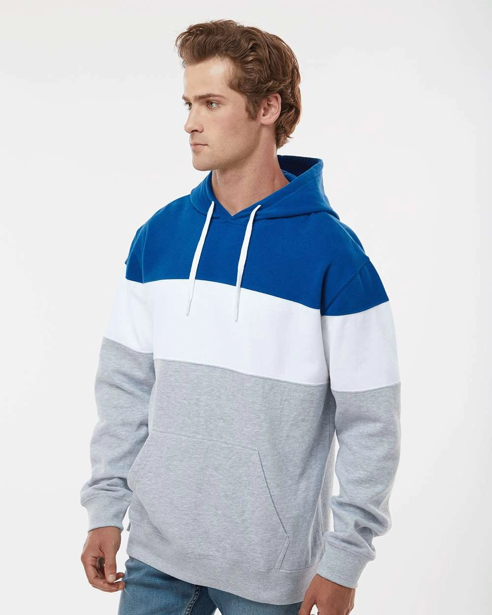 J America 8644 Varsity Fleece Colorblocked Hooded Sweatshirt SKU: 8644