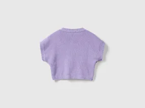 Jacquard vest in recycled cotton blend - Lilac | Benetton