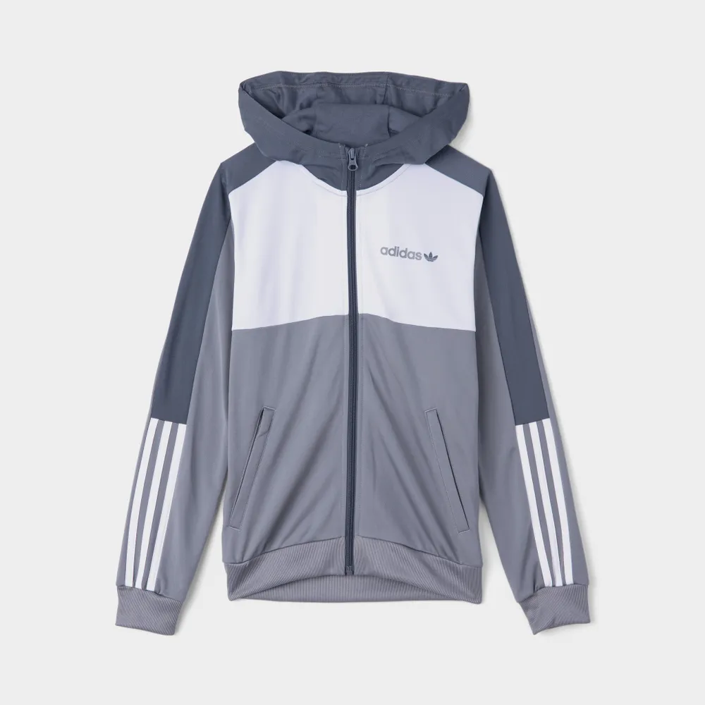 JD Sports adidas Junior Boys’ Poly Full-Zip Hoodie Grey / Onyx - White