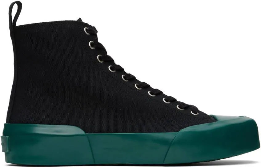 Jil Sander Black & Green High-Top Sneakers