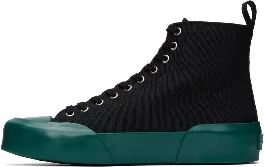 Jil Sander Black & Green High-Top Sneakers