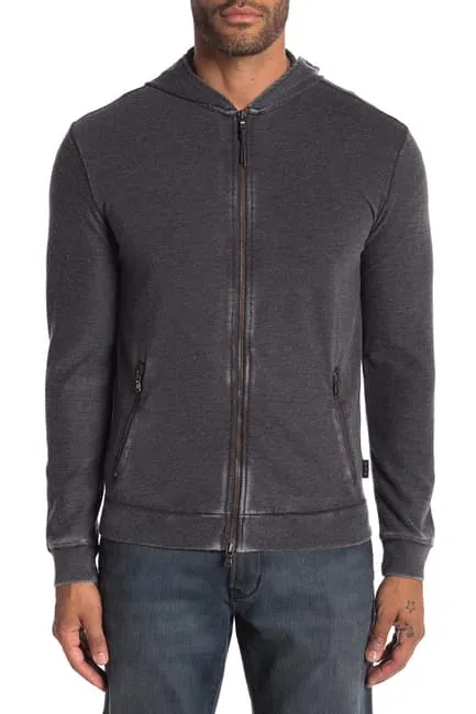 John Varvatos Washed French Terry Zip Hoodie - Metal Grey