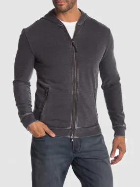 John Varvatos Washed French Terry Zip Hoodie - Metal Grey