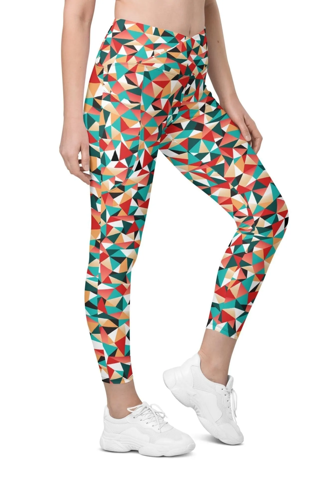 Kaleidoscopic Crossover Leggings With Pockets