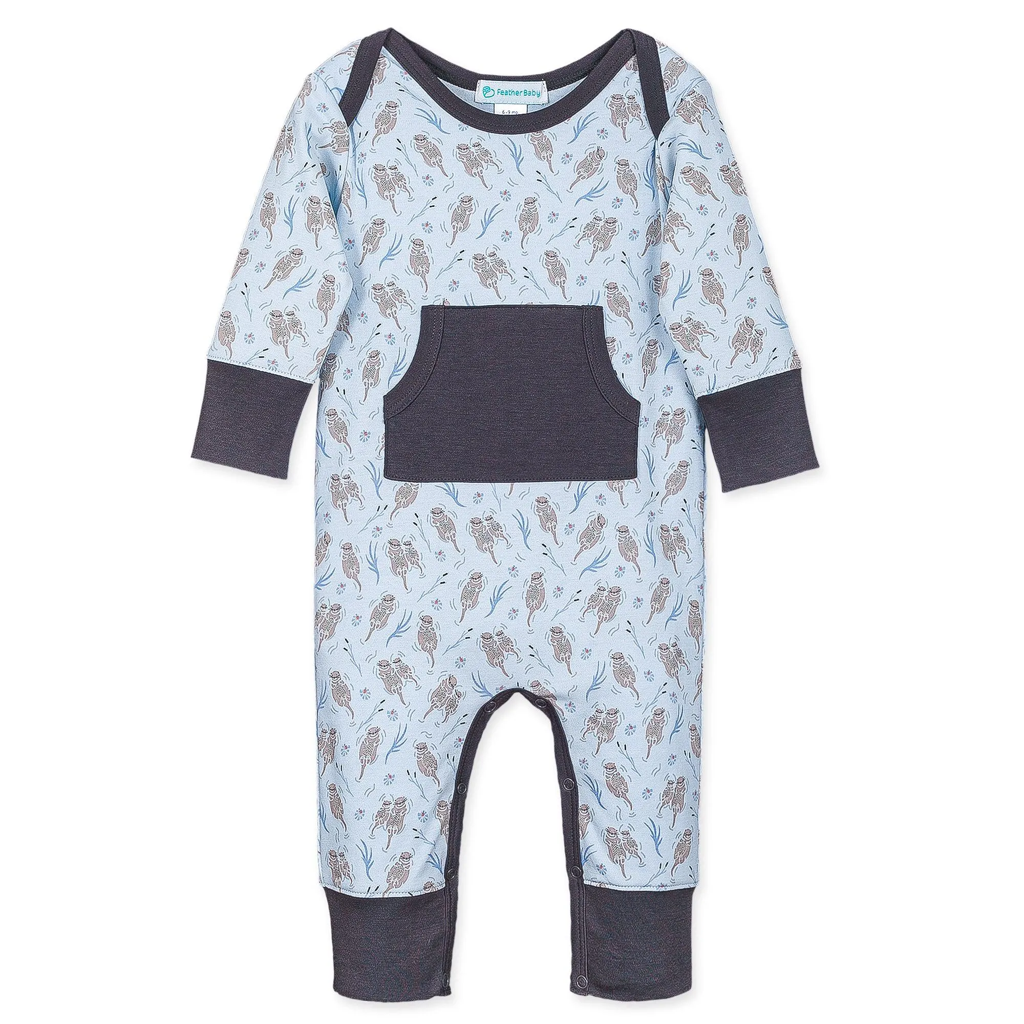 Kangaroo Romper - Otters on Baby Blue  100% Pima Cotton