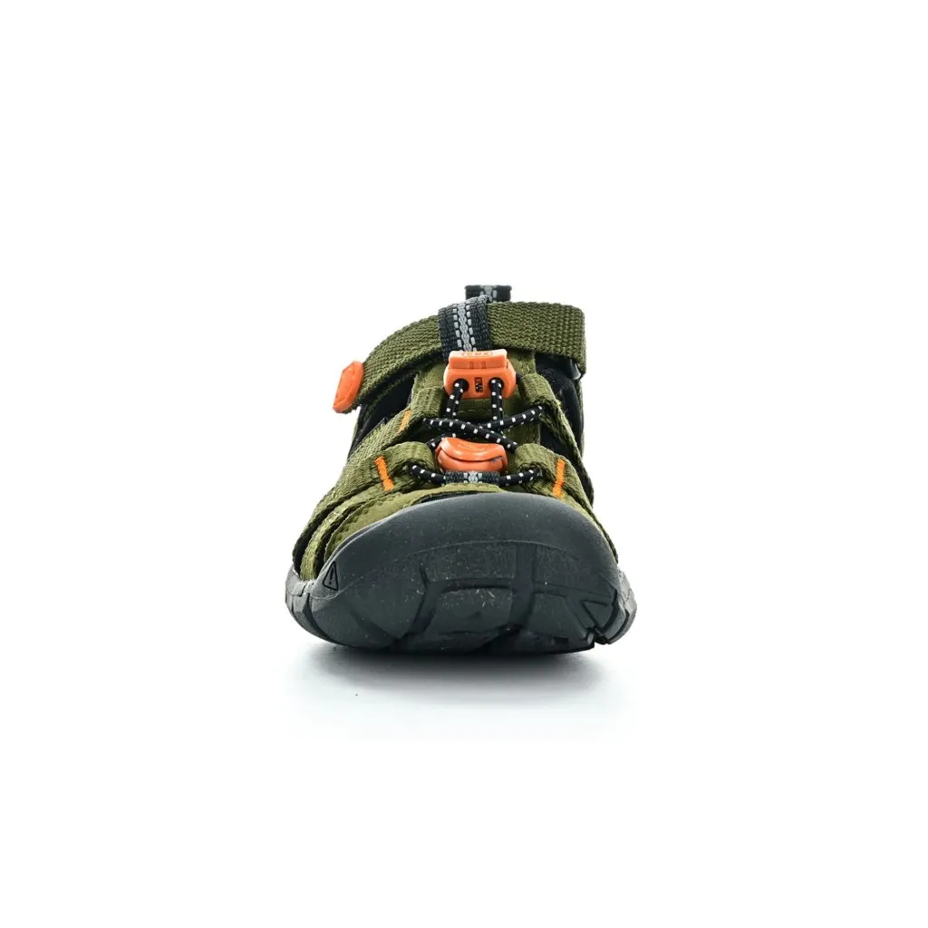 Keen Seacamp Dark Olive/Gold Flame (CNX) Barefoot Sandals