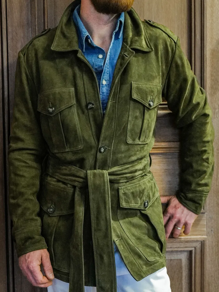 Khaki Leather Safari Jacket for Men - LaSaharienne Rodeo Khaki | PAUL MARIUS