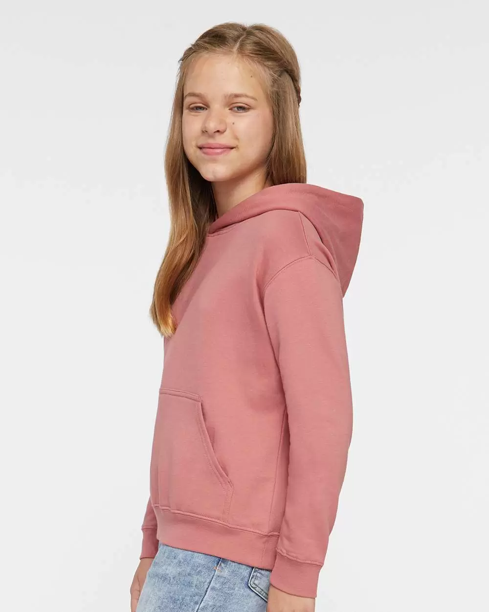 L2296 LA T Youth Fleece Hooded Pullover Sweatshirt with Pouch Pocket SKU: L2296