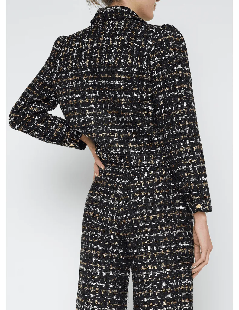 L'Agence Kasey Bracelet Sleeve Tweed Cropped Jacket