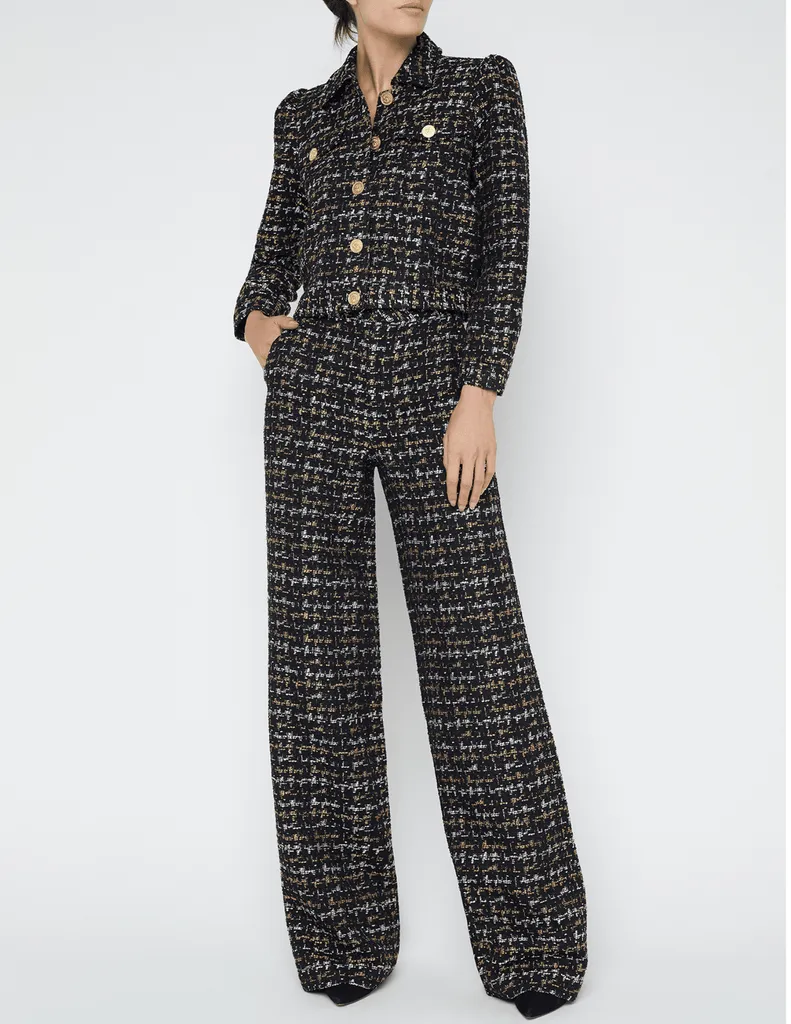 L'Agence Kasey Bracelet Sleeve Tweed Cropped Jacket