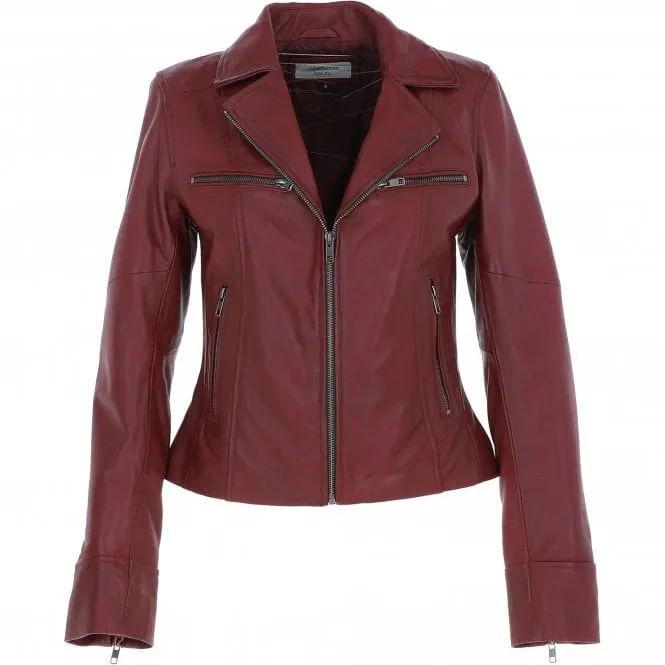 Ladies Ashwood Leather Biker Jacket Burgundy: AWL-1991