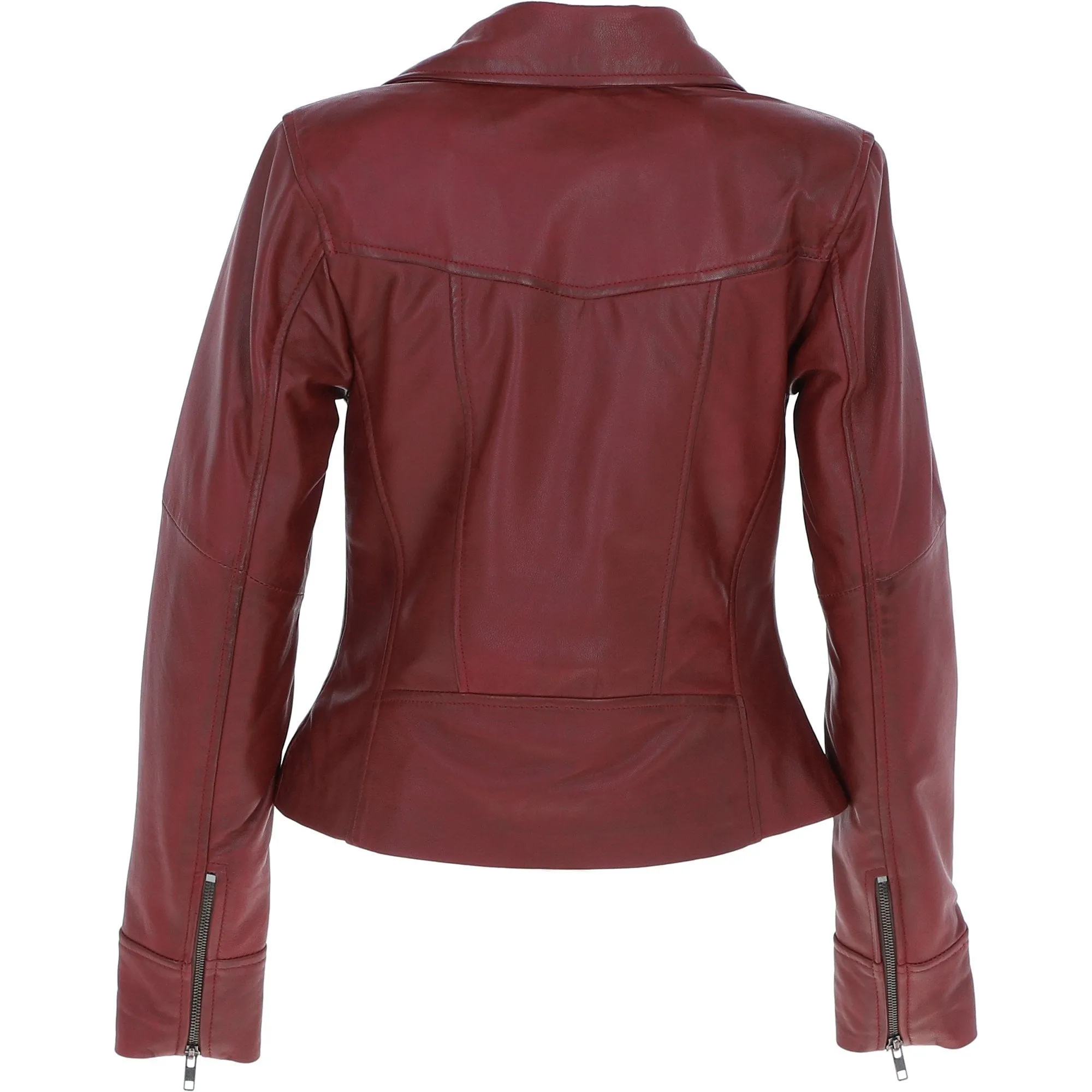 Ladies Ashwood Leather Biker Jacket Burgundy: AWL-1991