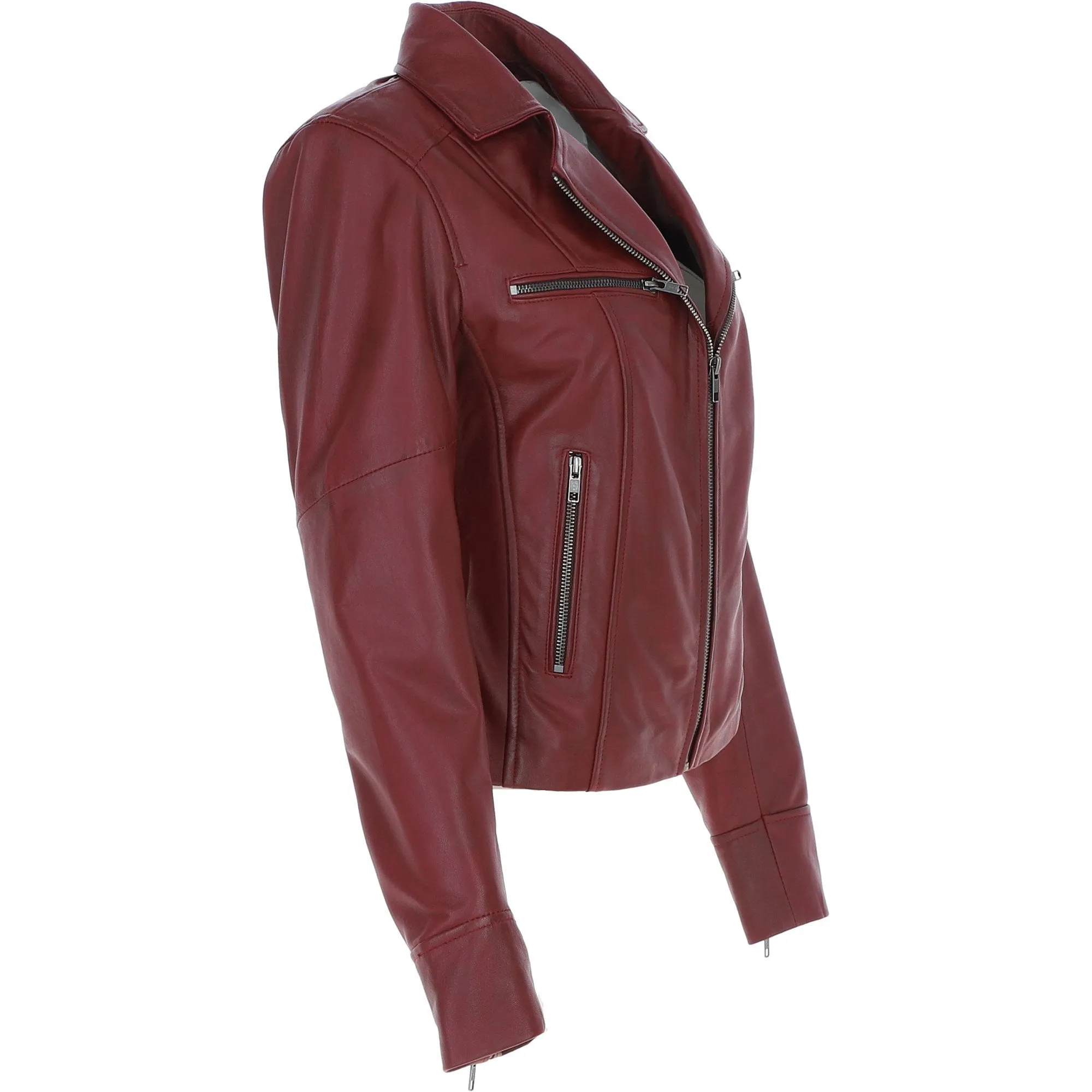 Ladies Ashwood Leather Biker Jacket Burgundy: AWL-1991