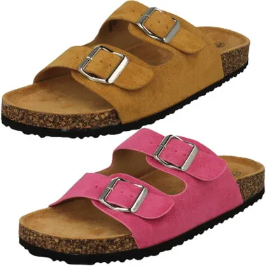 Ladies Spot On Double Buckle Detailed Mule Sandals F0R0412