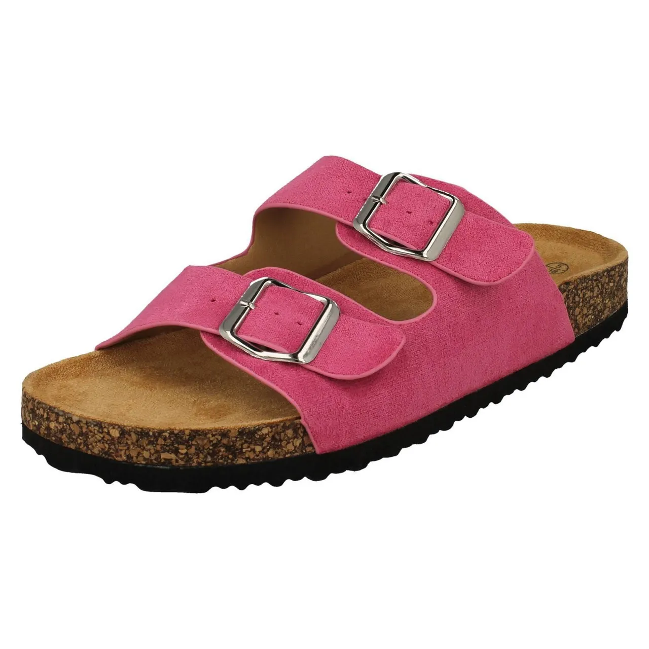 Ladies Spot On Double Buckle Detailed Mule Sandals F0R0412