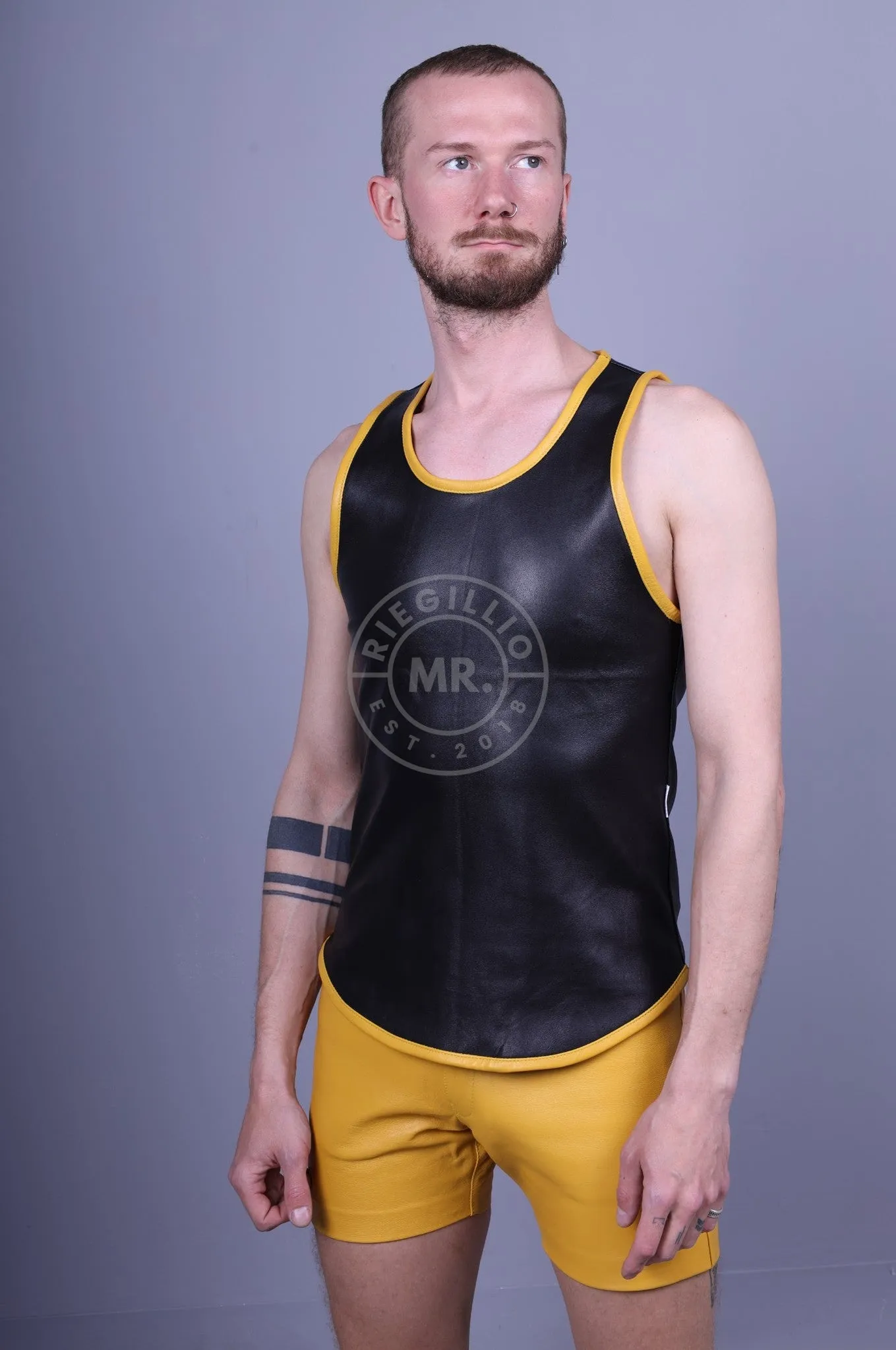 Leather Tank Top - Yellow Piping