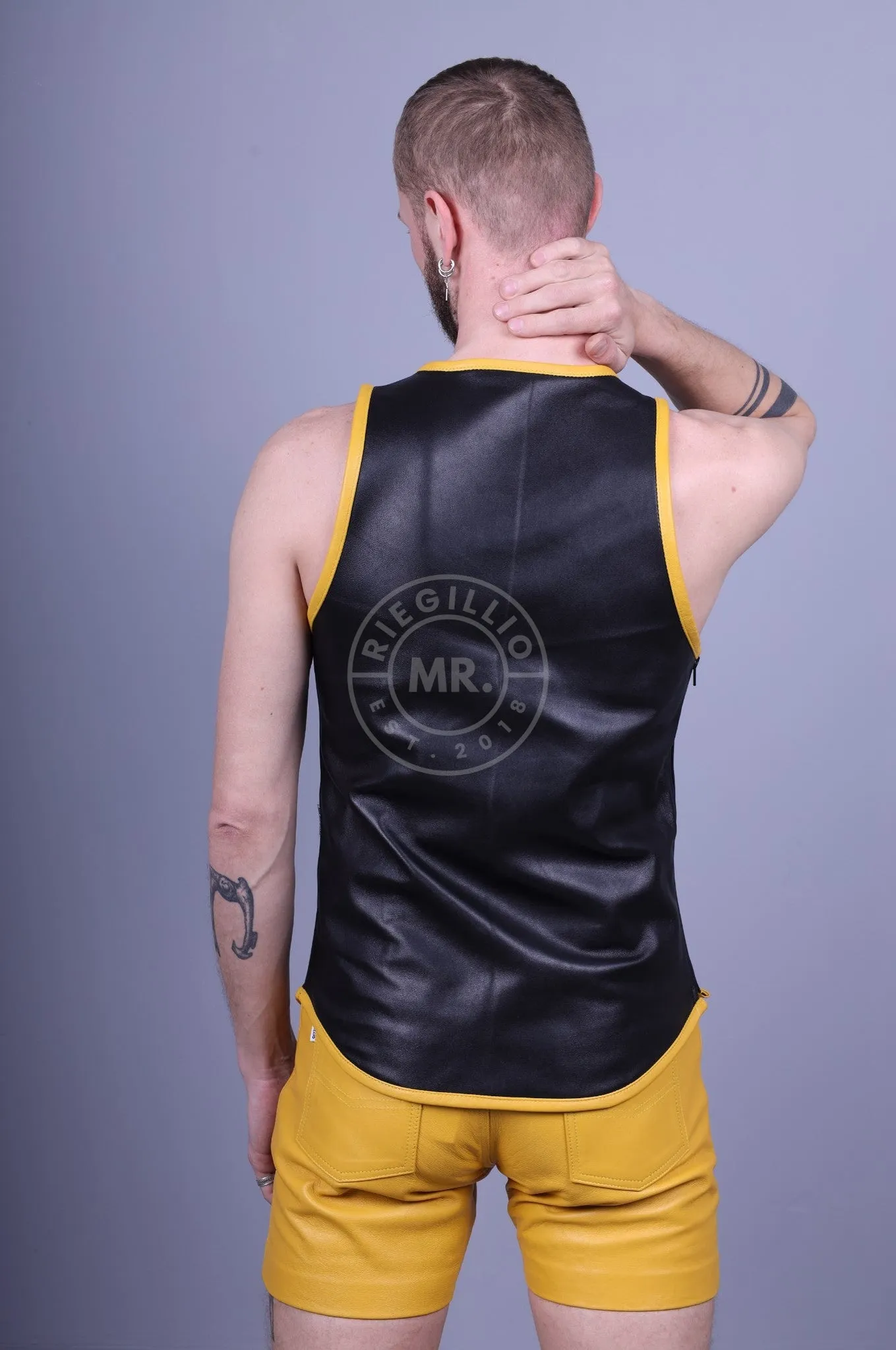 Leather Tank Top - Yellow Piping