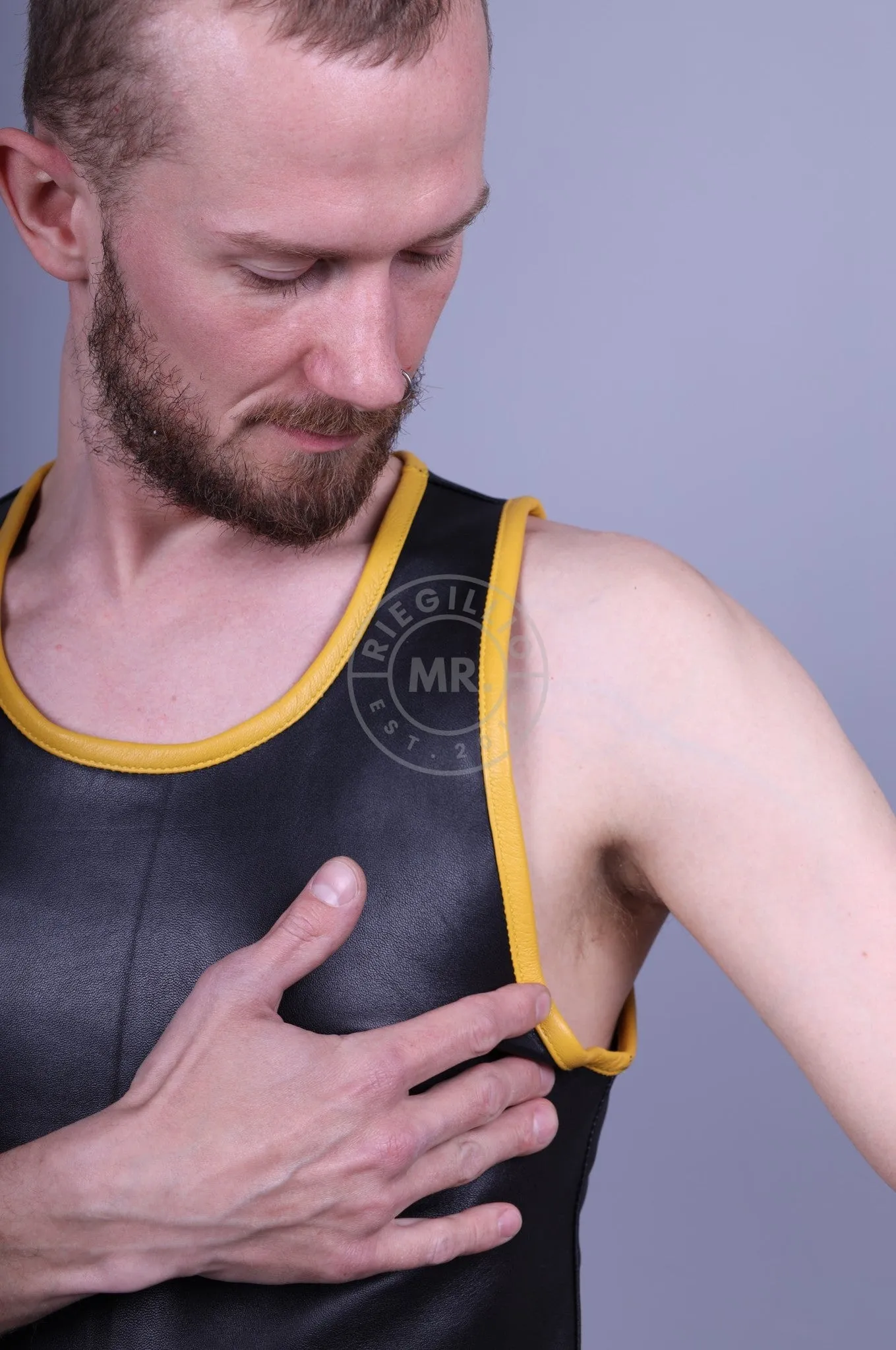 Leather Tank Top - Yellow Piping