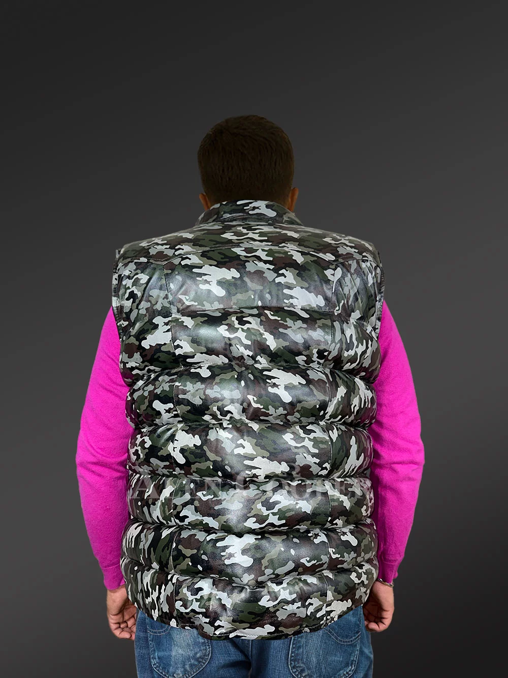 Leather Vest In Camouflage Print