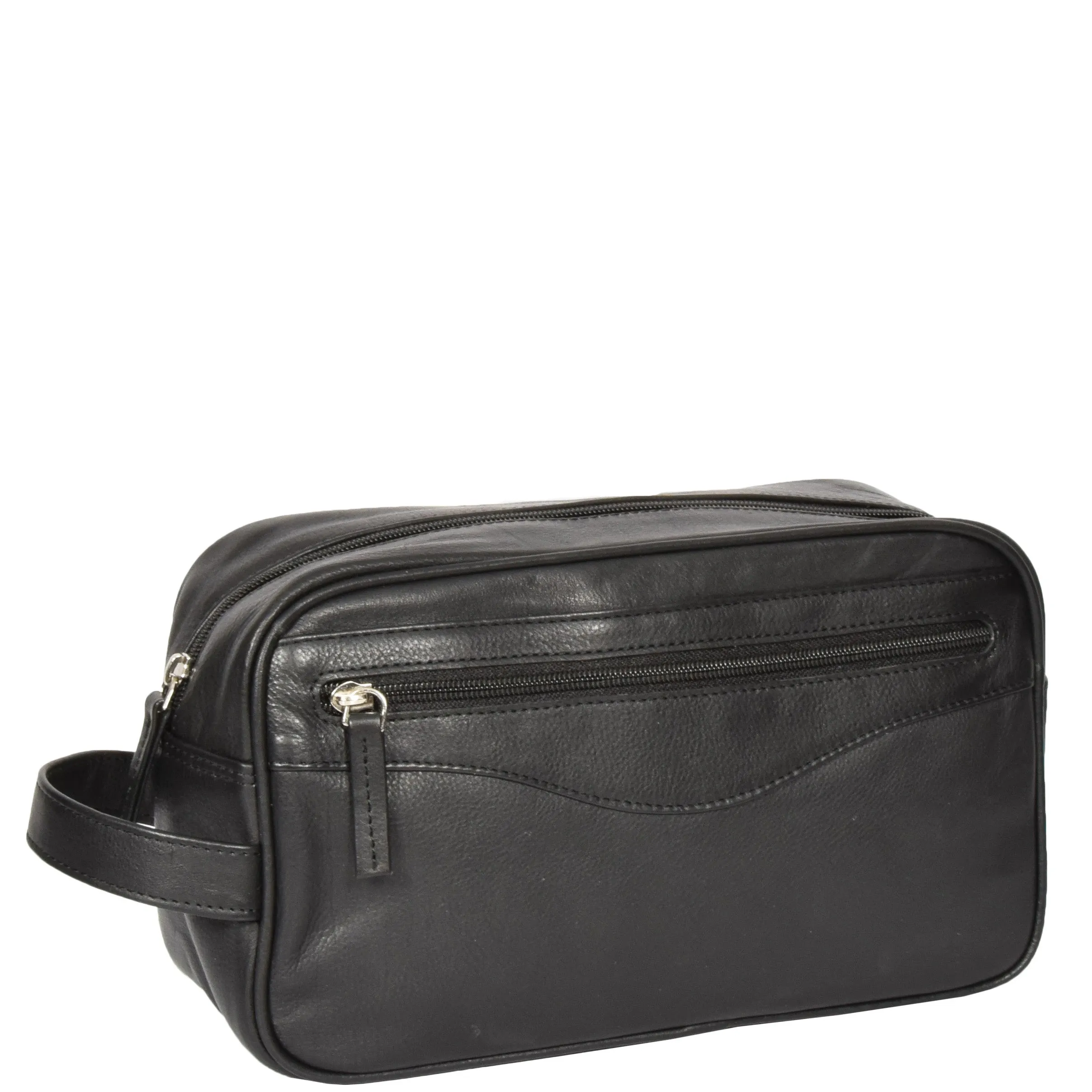 Leather Wash Bag with Carry Handle HOL18 black