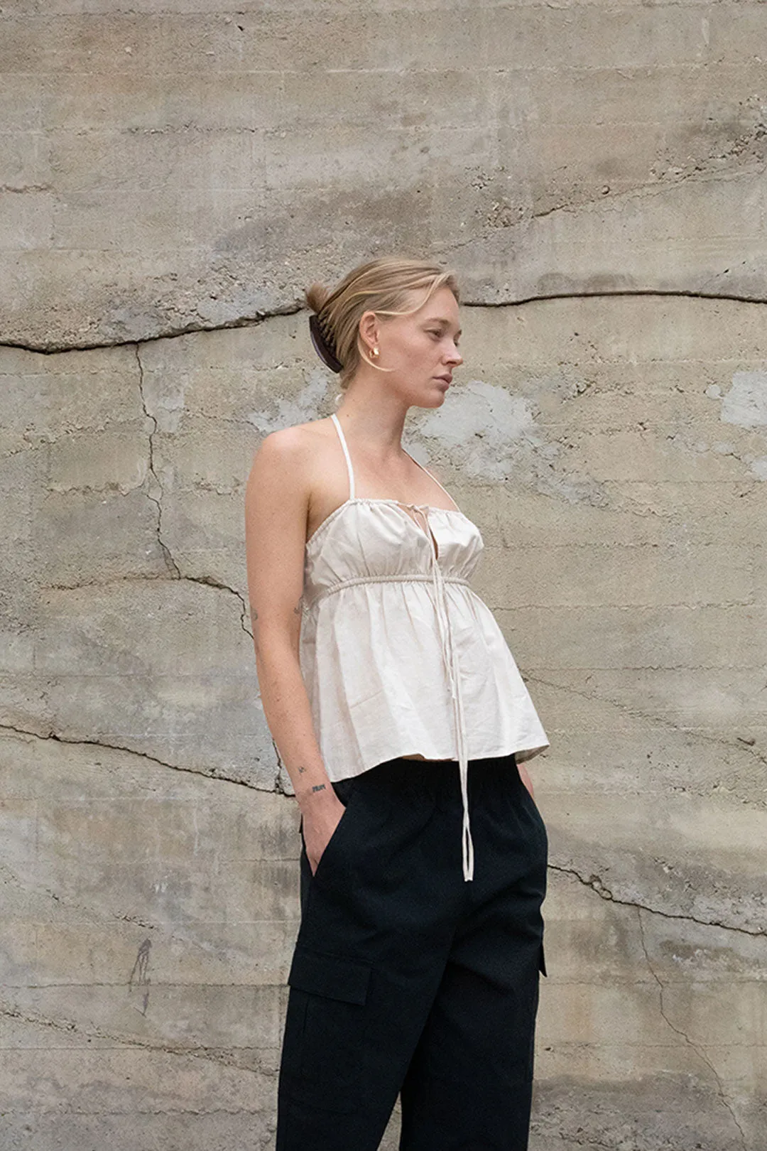 LINEN BLEND TIE FRONT TANK