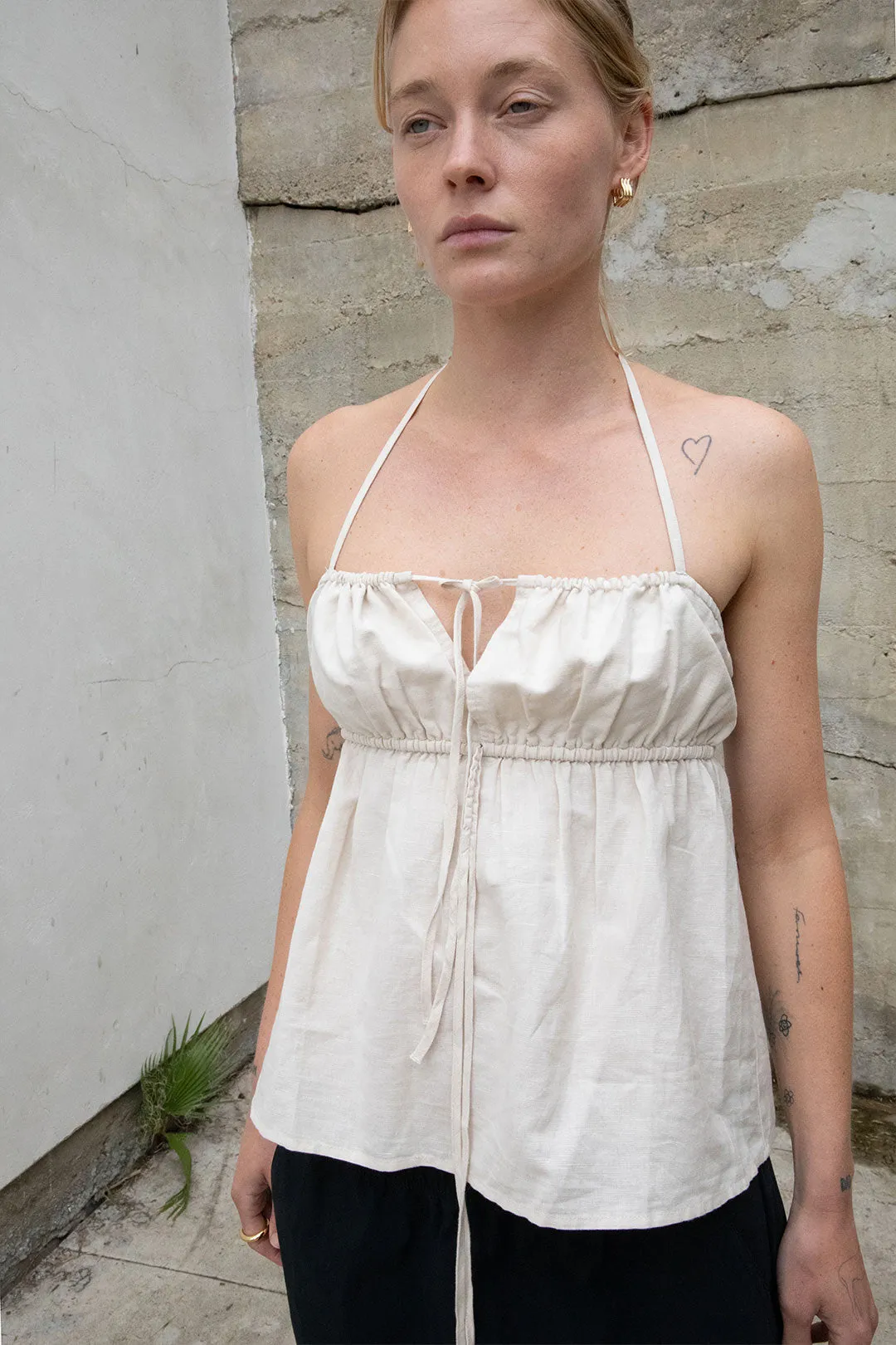 LINEN BLEND TIE FRONT TANK