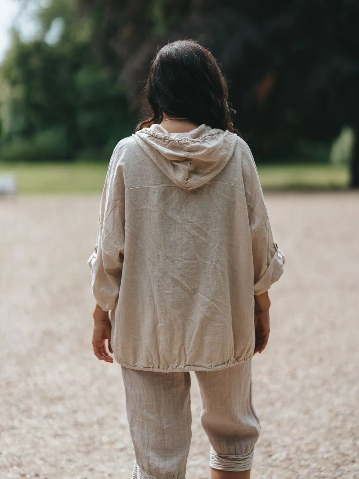 Linen Hooded Zip Front Jacket