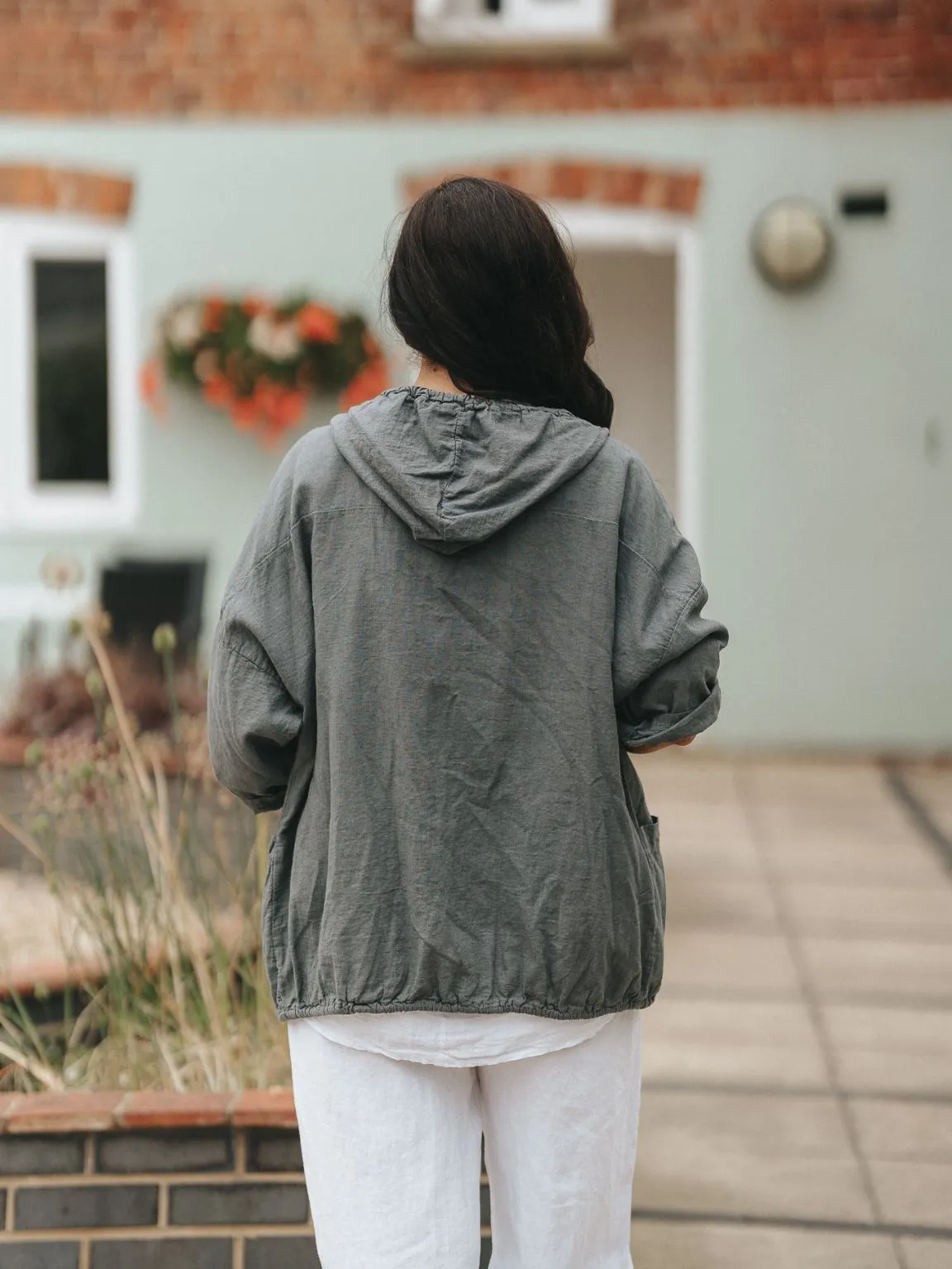 Linen Hooded Zip Front Jacket