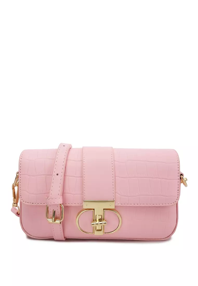 London Rag Metallic Buckle Baguette Handbag in Pink