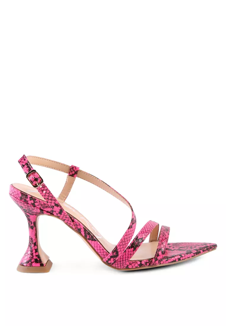 London Rag Neon Pink Snake Print Spool Heeled Sandals