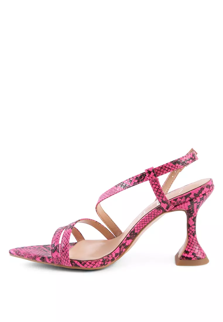 London Rag Neon Pink Snake Print Spool Heeled Sandals