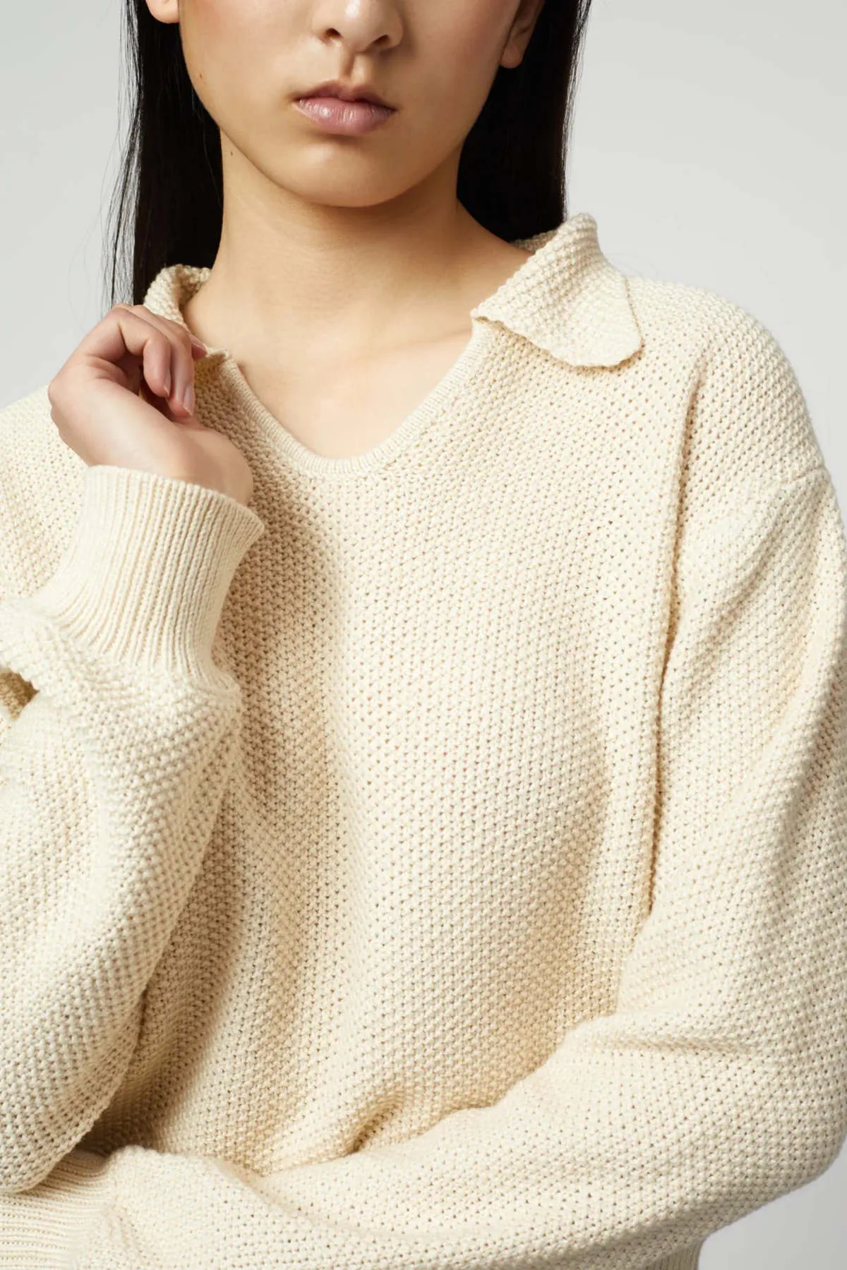Long Sleeve Polo Shirt - Cream