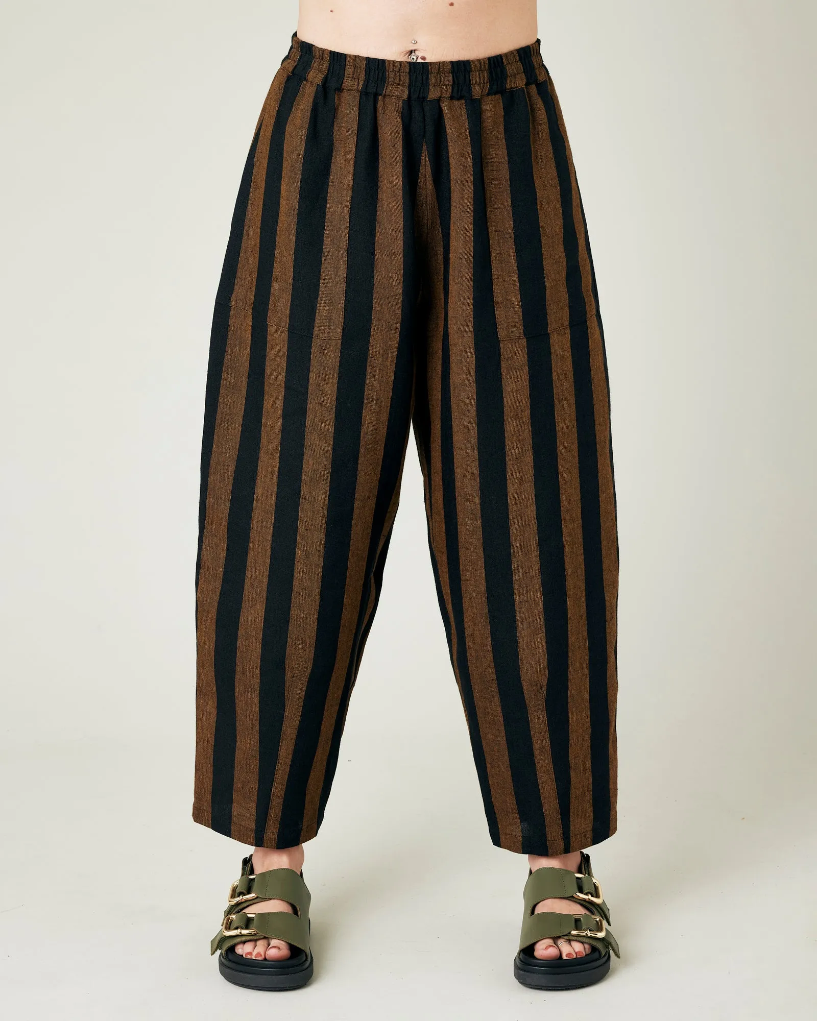 Longer Length Huxley Rust & Black Stripe Linen Trousers