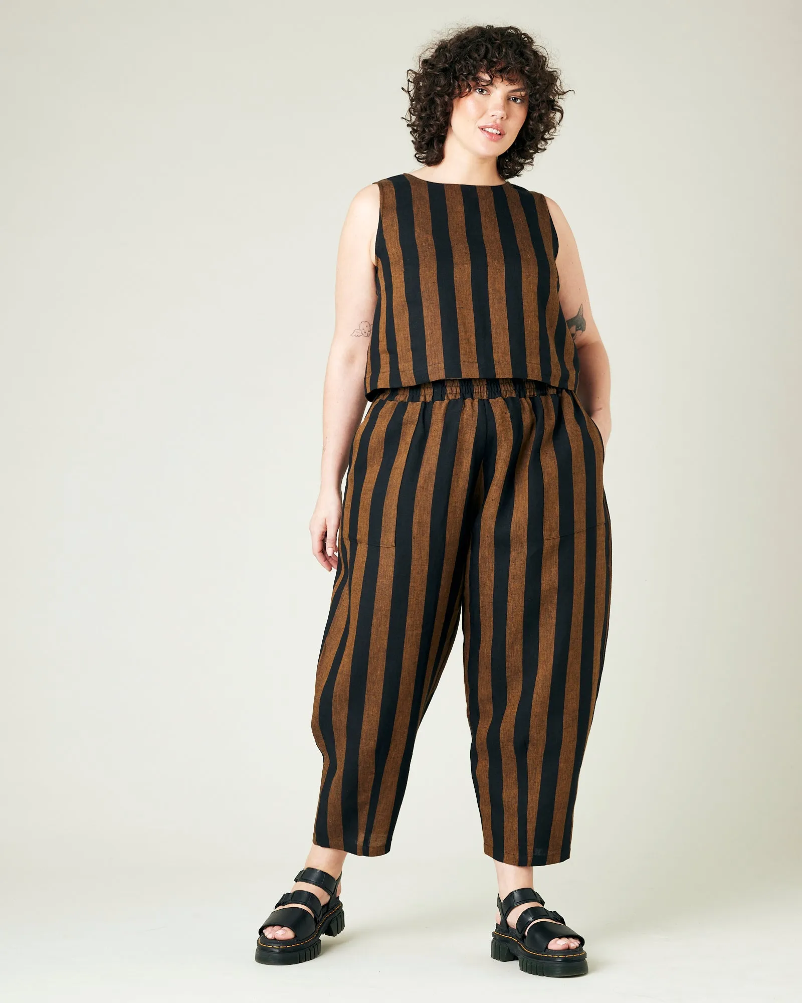 Longer Length Huxley Rust & Black Stripe Linen Trousers