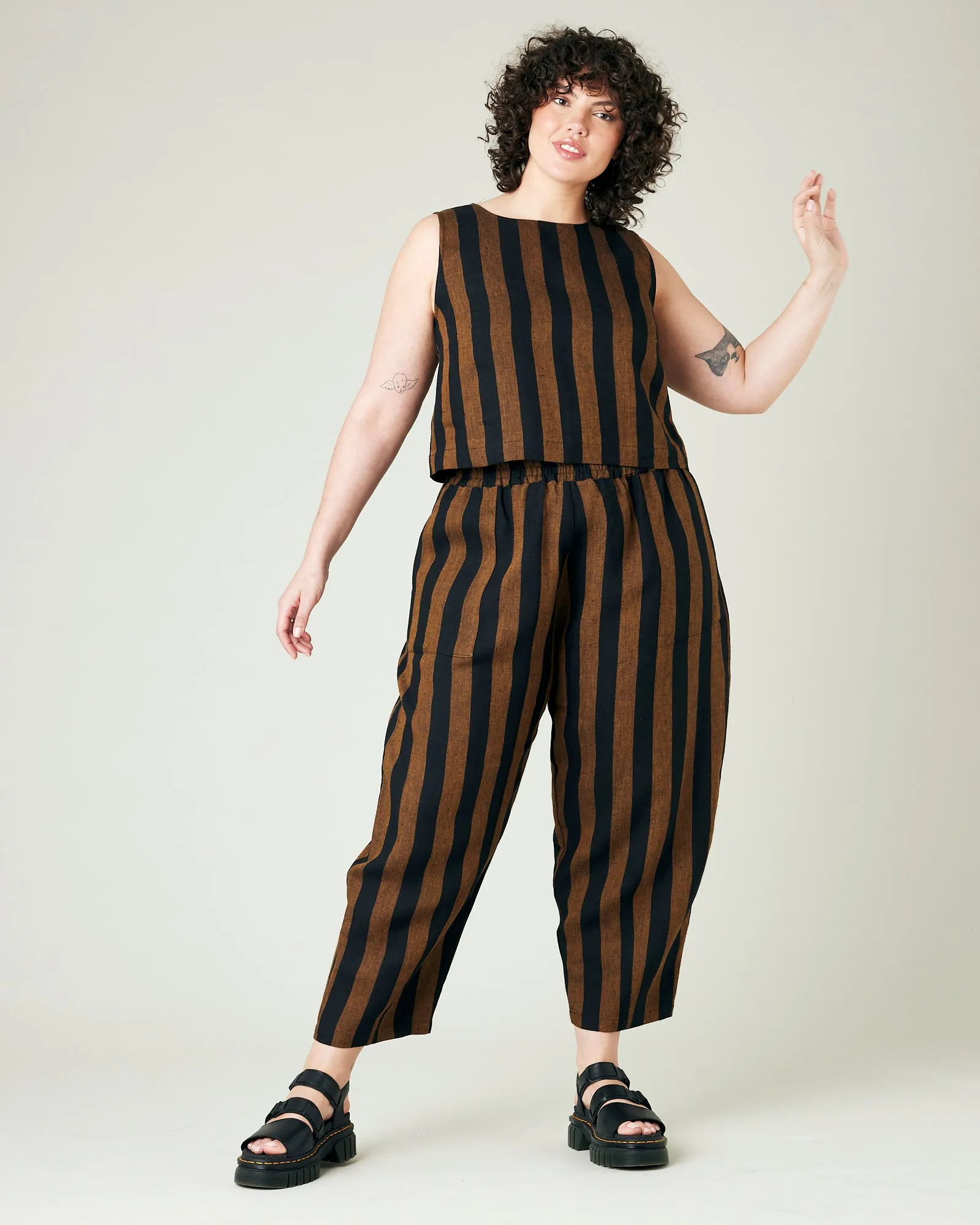 Longer Length Huxley Rust & Black Stripe Linen Trousers