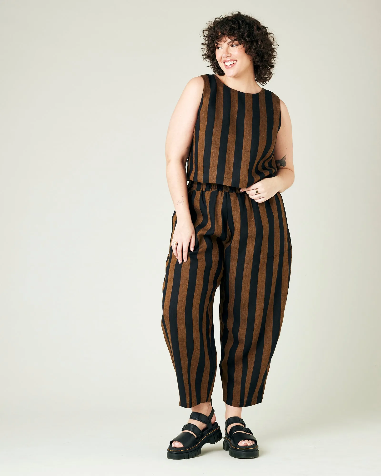 Longer Length Huxley Rust & Black Stripe Linen Trousers