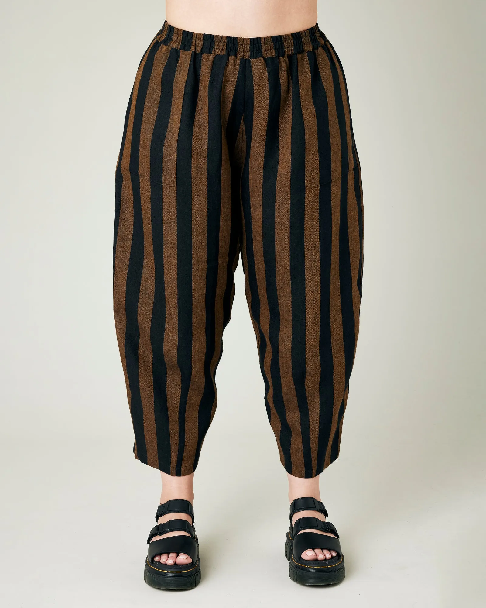 Longer Length Huxley Rust & Black Stripe Linen Trousers