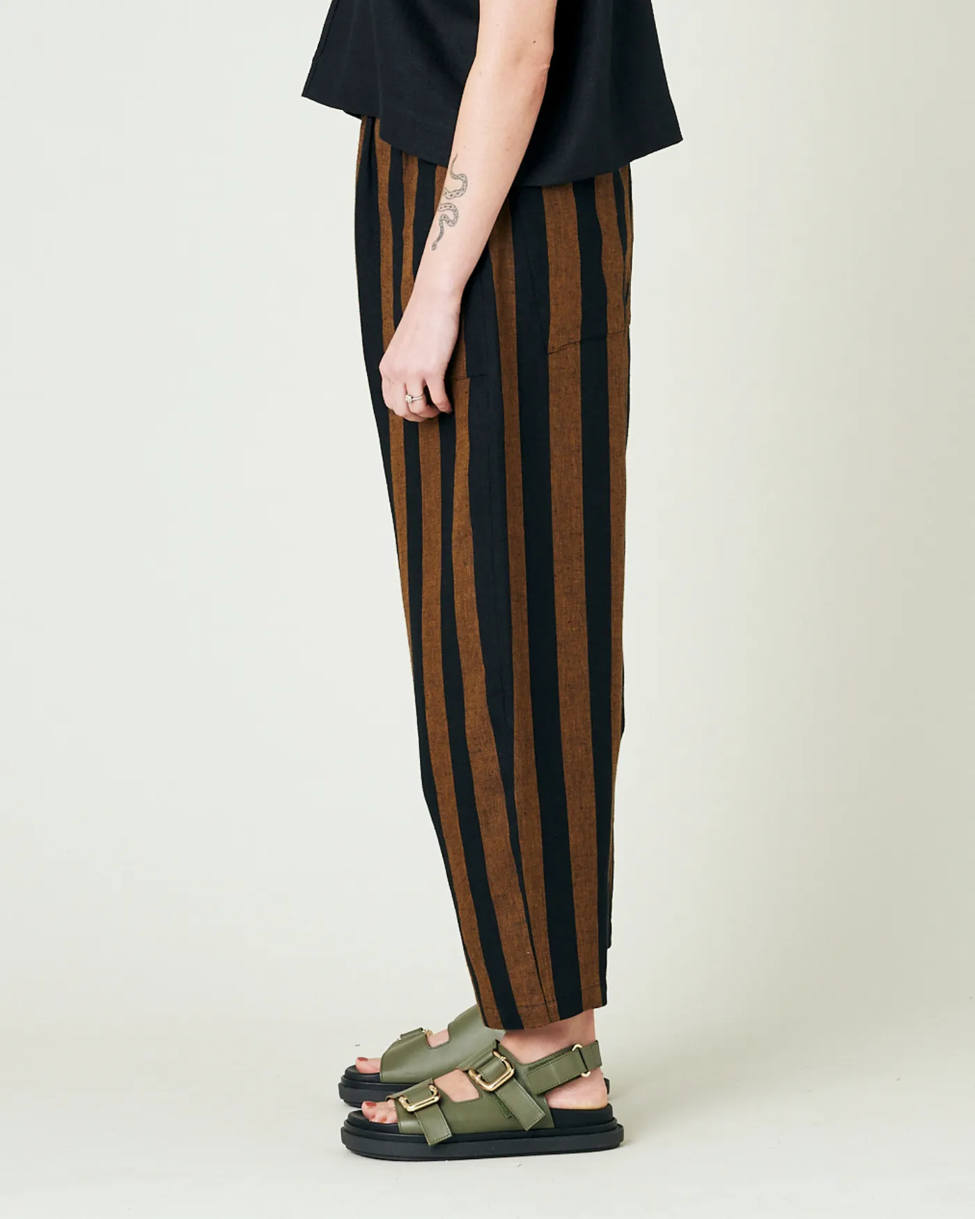 Longer Length Huxley Rust & Black Stripe Linen Trousers