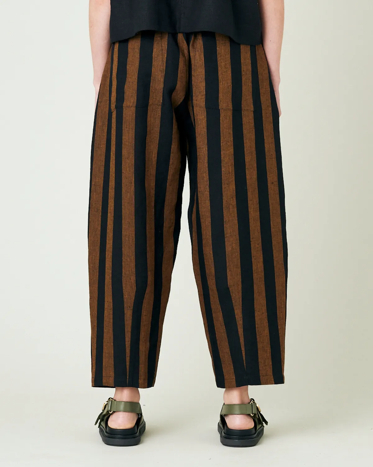 Longer Length Huxley Rust & Black Stripe Linen Trousers