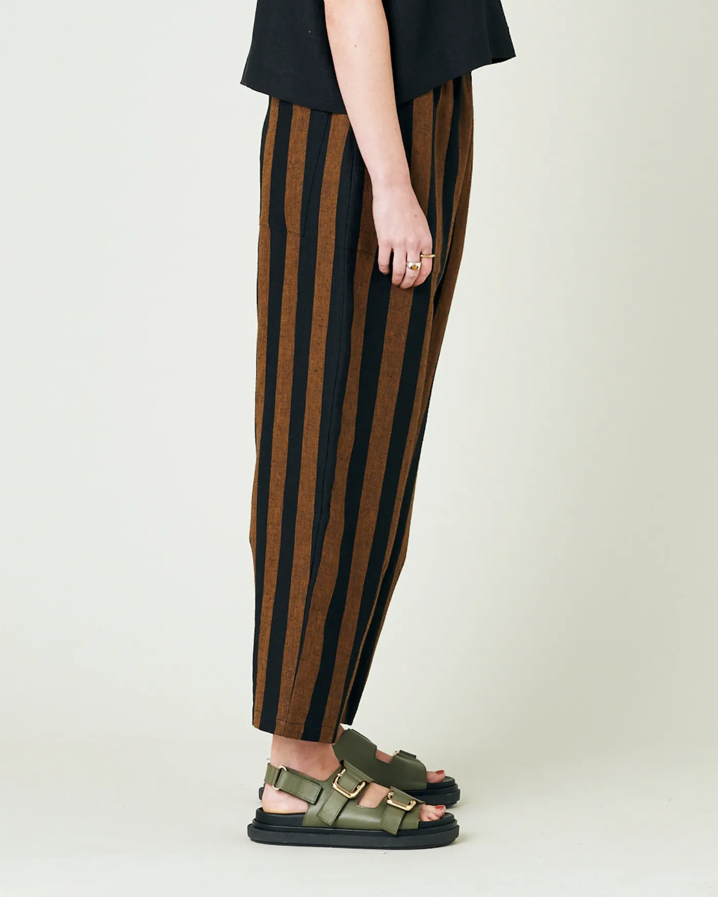 Longer Length Huxley Rust & Black Stripe Linen Trousers